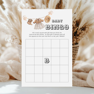 Cowgirl Western Baby Shower Bingo Game Card