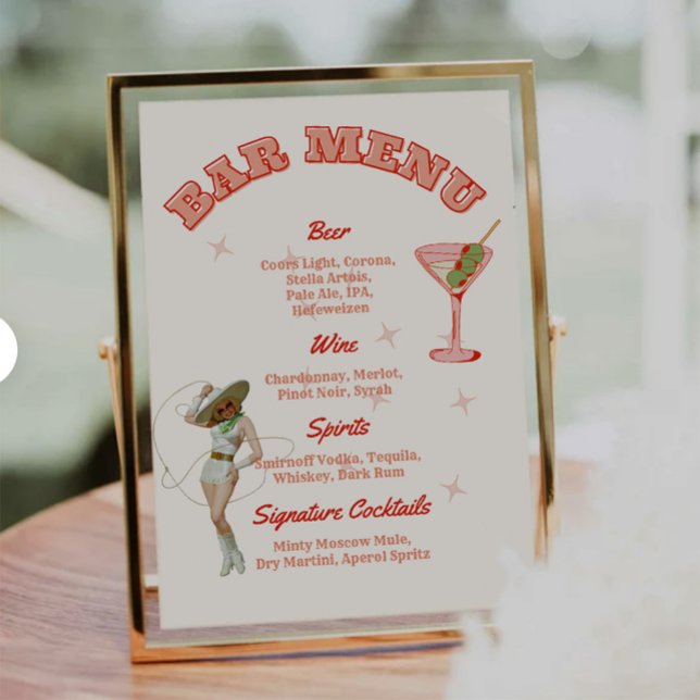 Cowgirl Western Bar Menu Signature Cocktails (western wedding bar menu, cowgirl cocktail menu sign, rustic country bar sign, custom rodeo party me)