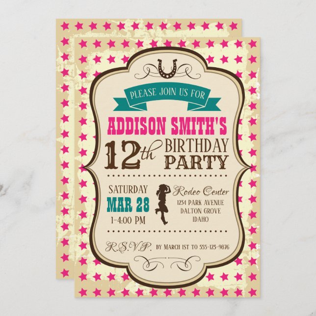 Cowgirl Western Birthday Invitation (Front/Back)