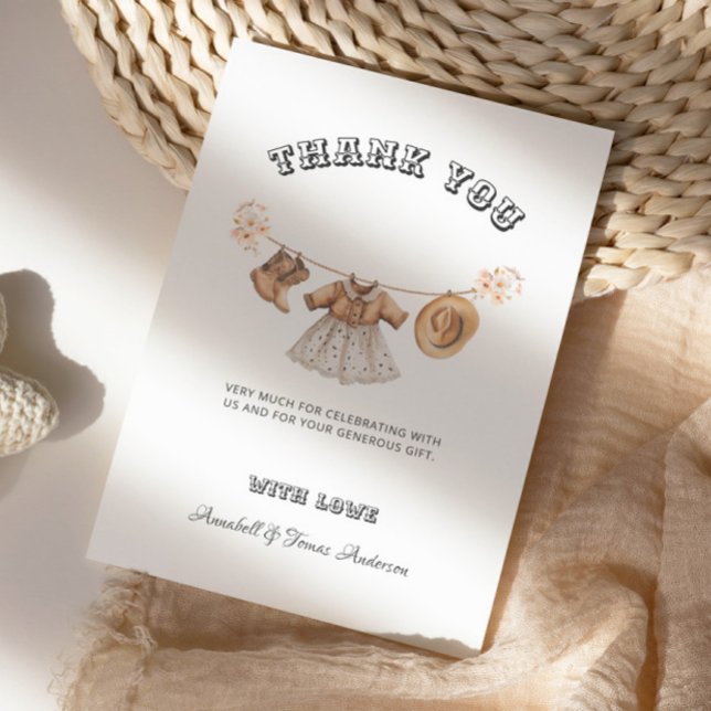 Cowgirl Western Country Baby Shower Thank You Card (Creator Uploaded)