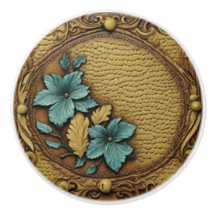 Cowgirl Western Country Brown Turquoise Floral Ceramic Knob