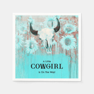 Cowgirl Western Country Floral Teal Baby Shower Napkin