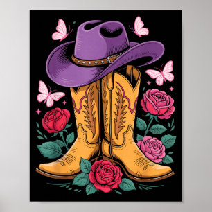 Cowgirl Western Cowboy Hat Boots With Roses Countr Poster