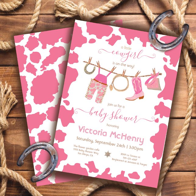 Cowgirl Western Cowhide Clothesline Baby Shower Invitation (Creator Uploaded)