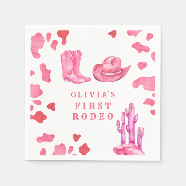 Cowgirl Western First Rodeo Birthday Party  Napkin (Front)