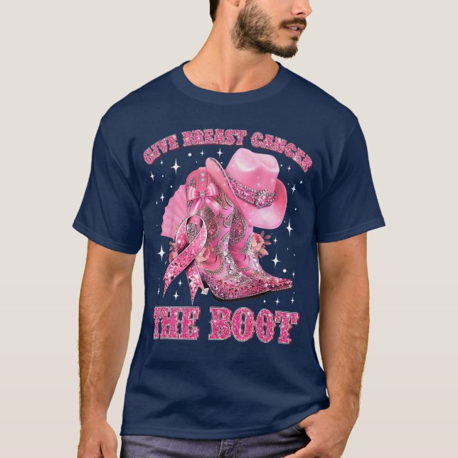 Cowgirl Western Give Breast Cancerhe Boot Pink Rib T-Shirt (Front)