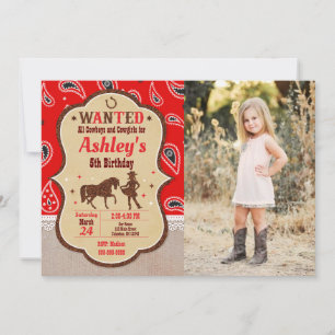 Cowgirl Western Party Birthday Photo Invitation