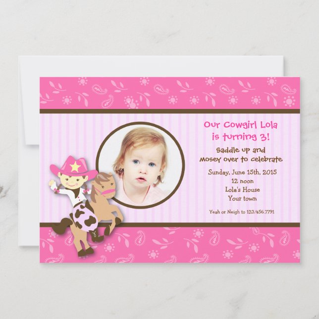 Cowgirl Western Photo Birthday Party Invitations (Front)