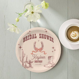 Cowgirl western retro bridal shower customised paper plate