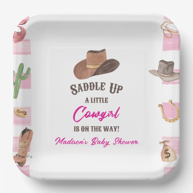 Cowgirl Western Rodeo Wild West Baby Shower Paper Plate (Front)