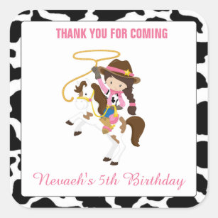 Cowgirl Western Square Sticker Labels Favour Bag
