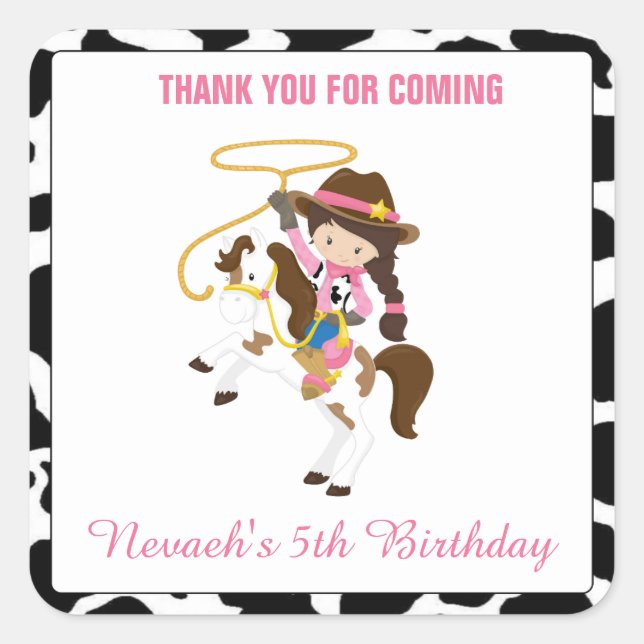 Cowgirl Western Square Sticker Labels Favour Bag (Front)