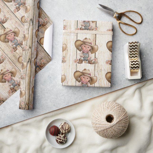 Cowgirl western white woodgrain rustic girl wrapping paper (Crafts)