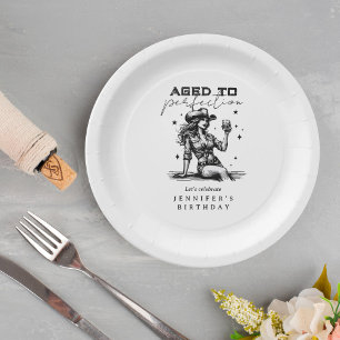 Cowgirl White Aged to Perfection Birthday Party Paper Plate