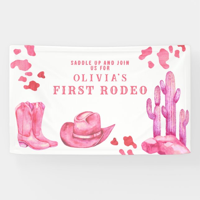 Cowgirl Wild West 1st Rodeo Birthday Party Banner (Horizontal)