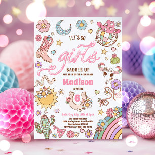 Cowgirl Wild West Rodeo Disco Birthday Party  Invitation