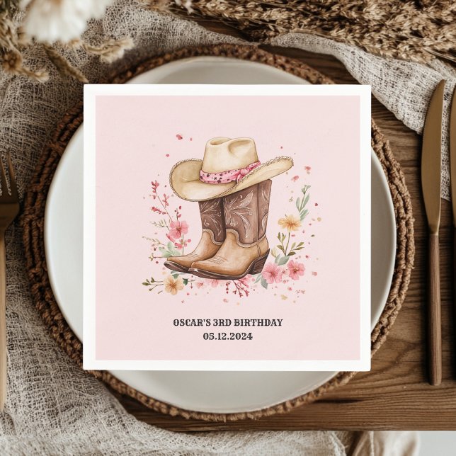Cowgirl Wildflowers Bash Birthday Pink  Western  Napkin (Creator Uploaded)