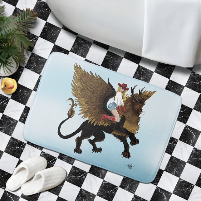 Cowgirl Winged Lion Fantasy Red Bath Mat (Creator Uploaded)