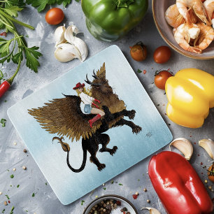 Cowgirl Winged Lion Fantasy Red Cutting Board