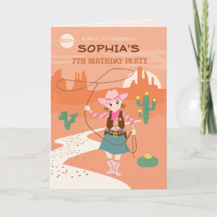 Cowgirl with a lasso and cacti Kids Birthday Party Invitation