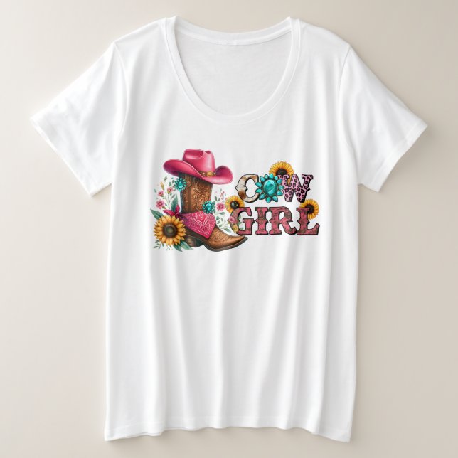 CowGirl with boots and flowers Plus Size T-Shirt (Design Front)