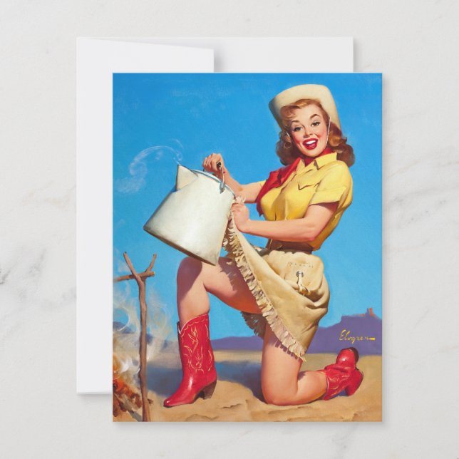 Cowgirl with coffee pin up invitation (Front)