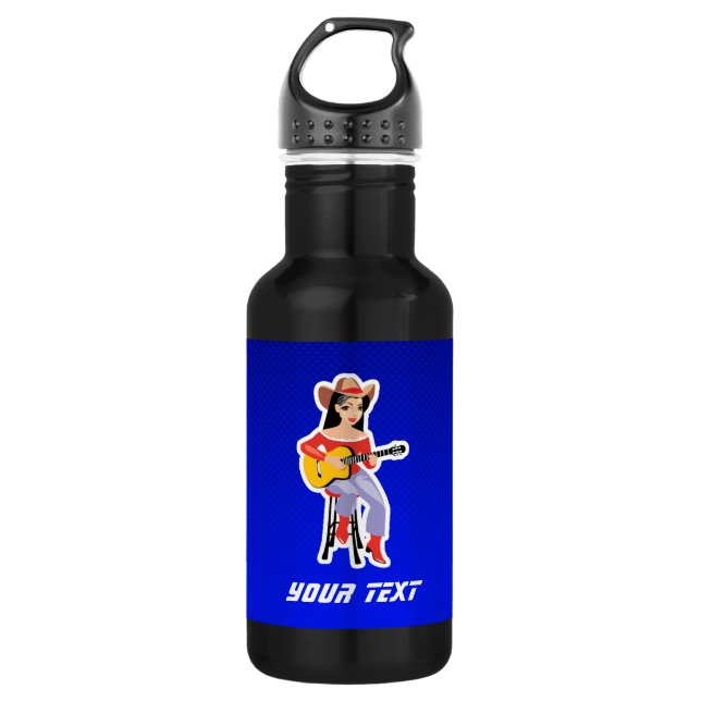 Cowgirl with Guitar; Blue 532 Ml Water Bottle (Front)