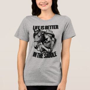 Cowgirl With Horse Tri-Blend Shirt