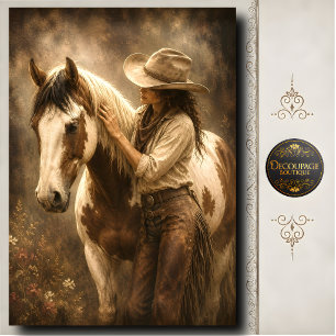 Cowgirl with Paint Horse Western Portrait Artwork Tissue Paper