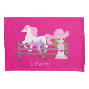 Cowgirl with Pink Hat Horse And Saddle Case Pillowcase