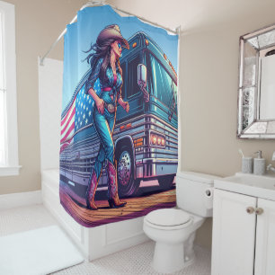 Cowgirl with Tour Bus Motorhome RV Shower Curtain