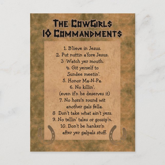 Cowgirls 10 Commandments POSTCARD (Front)