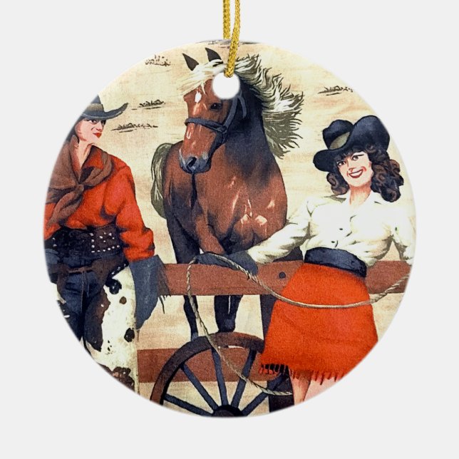 Cowgirls  ceramic tree decoration (Front)