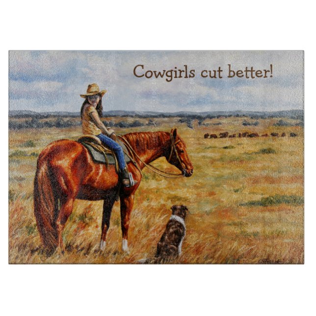Cowgirls Cut Better! Young Cowgirl on Cattle Horse Cutting Board (Front)