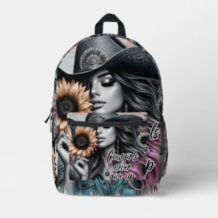 Cowgirls Never Give Up Printed Backpack