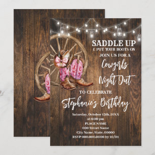Cowgirls Night Out Pink Western Country Birthday Invitation