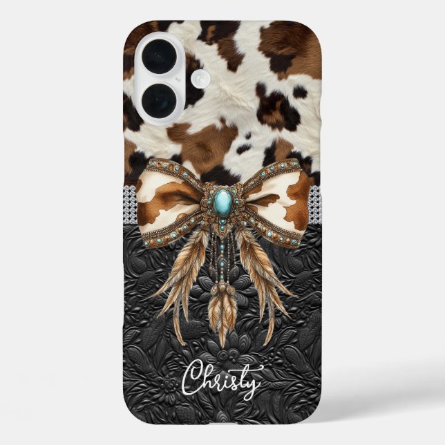 Cowhide Black Leather Jewel Bow Case-Mate iPhone Case (Back)