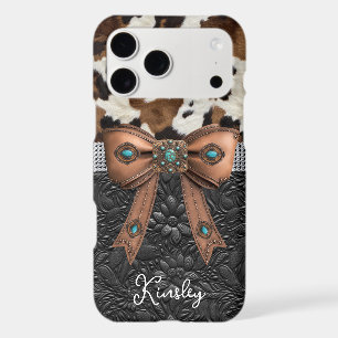 Cowhide Black Leather Jewelled Bow