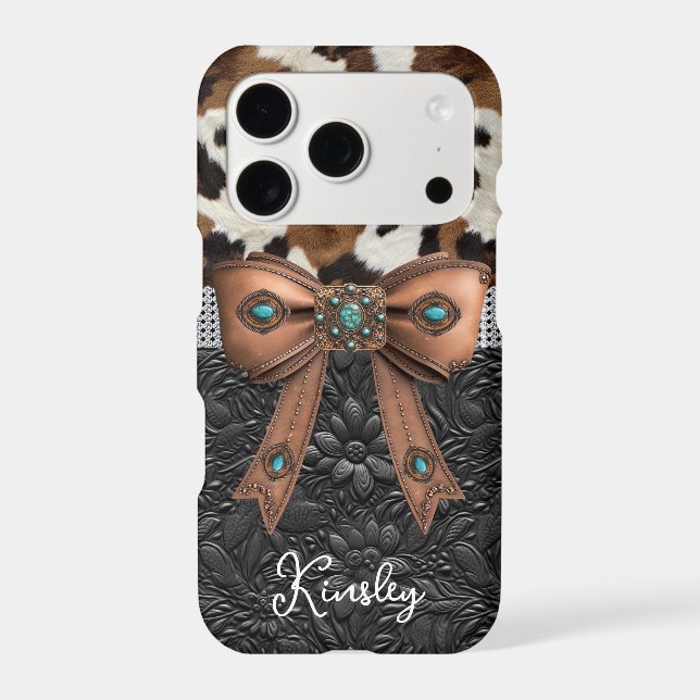Cowhide Black Leather Jewelled Bow (Back)