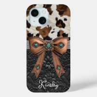 Cowhide Black Leather Jewelled Bow