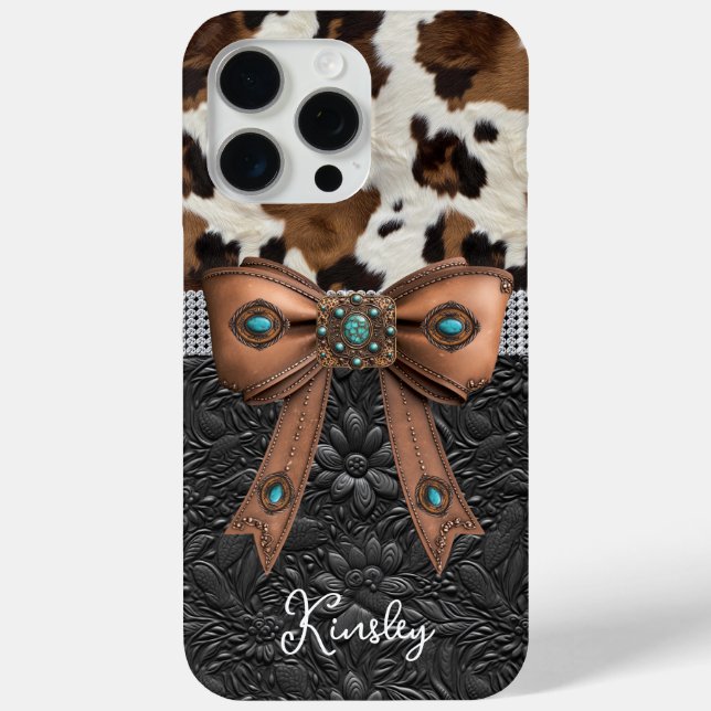 Cowhide Black Leather Jewelled Bow Case-Mate iPhone Case (Back)