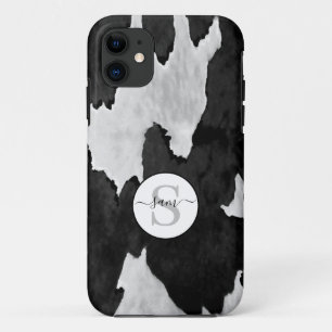 Cowhide Black White Monogram     Case-Mate iPhone  Case