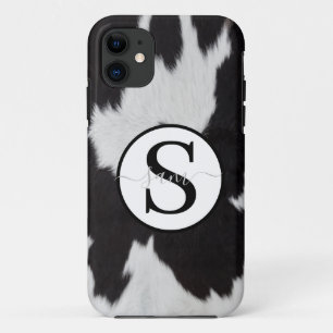 Cowhide Black White Monogram  Case-Mate iPhone Case