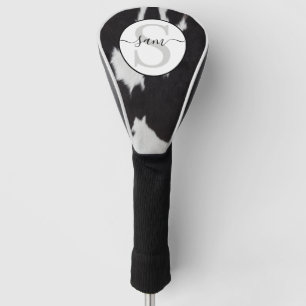 Cowhide Black White Monogram Golf Head Cover