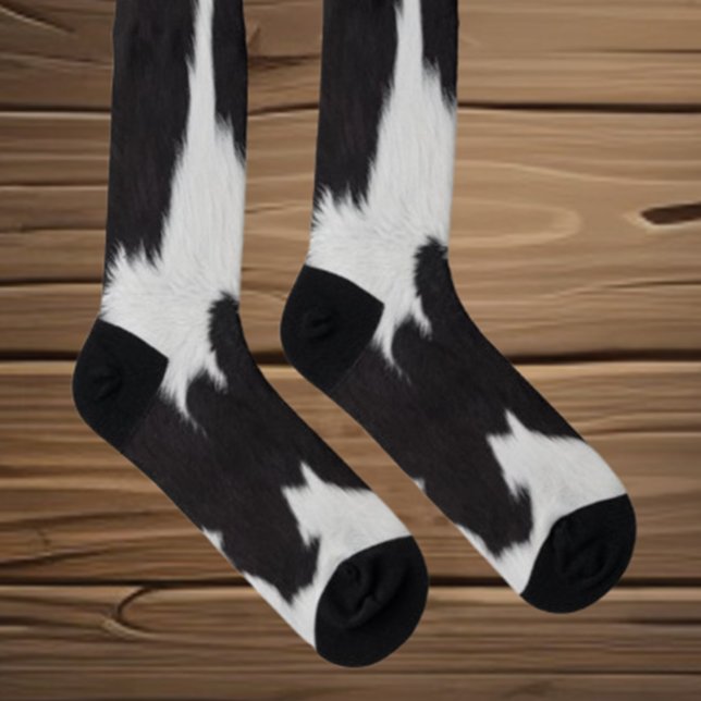 Cowhide Black White  Socks (Step into comfort and style with our Cowhide Black White Socks. Perfect for cozy days at home)