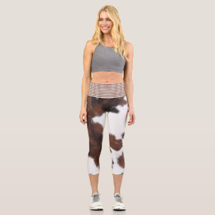 Cowhide brown and white capri leggings