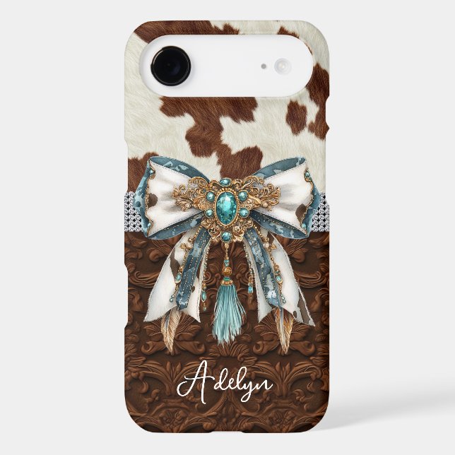 Cowhide Brown Leather Jewelled Bow (Back)