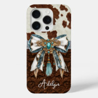 Cowhide Brown Leather Jewelled Bow