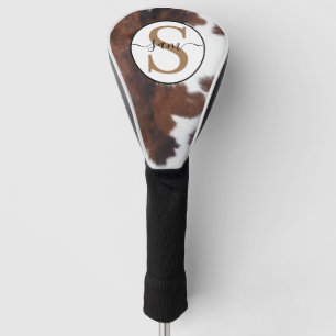 Cowhide Brown White Monogram Golf Head Cover