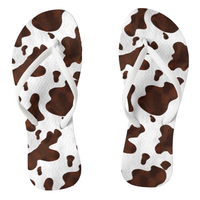 Cowhide Faux Hair Western Leather Spotted Pattern Jandals (Footbed)